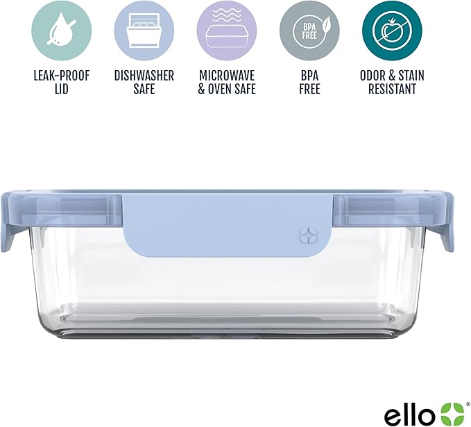 Ello Color Lock 3.4 Cup 10PC, 5 Pack Glass Meal Prep Sets Leak-Proof Glass Food Storage Containers with Airtight BPA-Free Plastic Lids, Dishwasher, Microwave, and Freezer Safe, Purple Rain