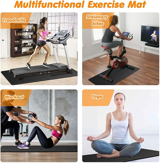 Treadmill Mat Compatible with Peloton Bike, 6mm Thick Exercise Bike Mat for Treadmill and Row Protect Hardwood Floor Carpet