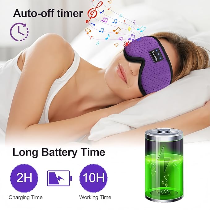 Sleep Headphones, Sleep Mask Bluetooth Wireless Music Eye Mask, Sleeping Mask for Side Sleepers Sleep Mask with 3D Bluetooth Headphones Ultra-Thin Stereo Speakers Perfect for Sleeping (Purple)