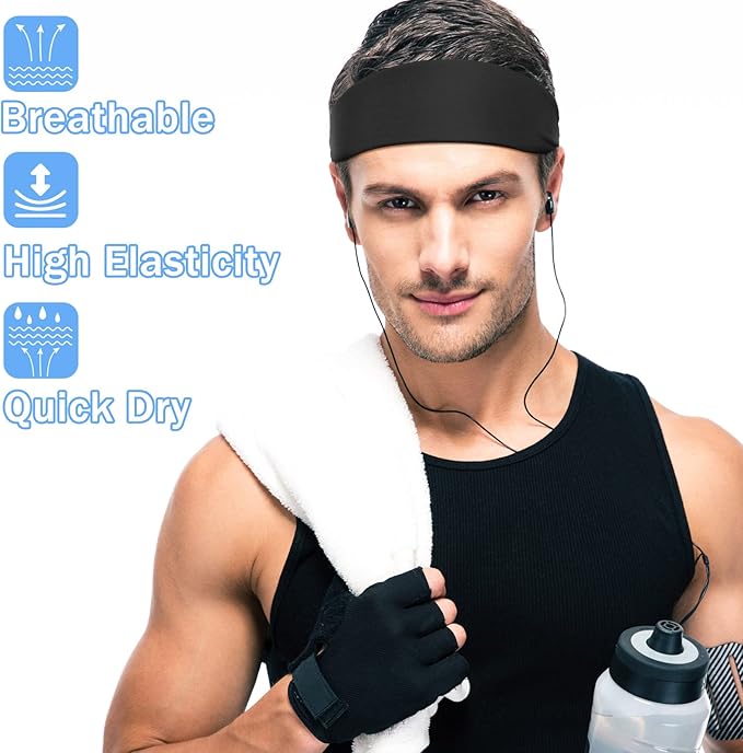 9 pcs Sweatbands for Men Workout Sport Headbands for Men Camo Headband Sweat Absorbing Headband Wide Sweatband for Head Basketball Football Cycling Running Yoga, 4.7 x 9.8 Inch