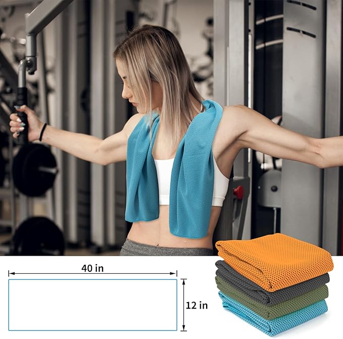 YESLIFE 4 Pack Cooling Towel 40"x12", Gym Towels for Men and Women, Soft Breathable Workout Towels for Yoga, Running, Sport, & More (Black, Army Green, Orange, Blue)