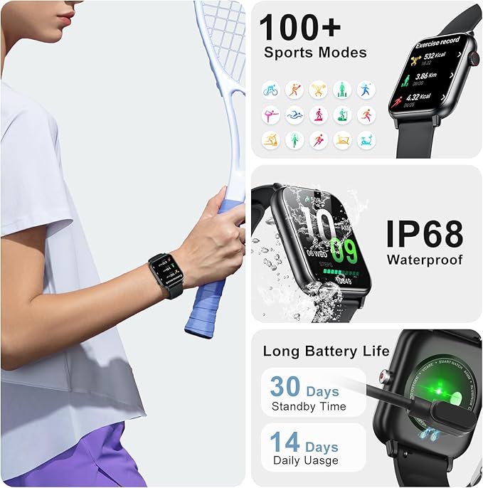 Smart Watch for Men Women 1.96" HD Screen Smartwatch Answer/Make Calls 100+ Sport Modes IP68 Waterproof Fitness Tracker with Step Counter,Sleep & Heart Rate Monitor for Android iOS Phones
