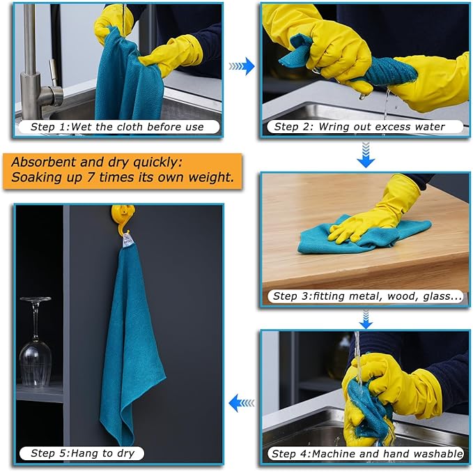 Microfiber Cleaning Cloths for House;Reusable Cleaning Towels Rags for Kitchen;Washable Lint Free,Streak Free,Non-Abrasive,Pack of 12;16"x12"