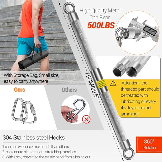 DASKING Detachable Resistance Bands Bar 30"/35.4"/38.5" Length Max Load 500LBS for Home Gym Full Body Workout Fitness Bar