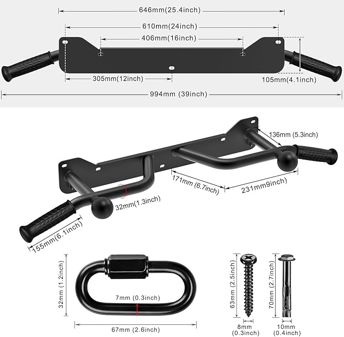 SELEWARE Heavy Duty Wall Mounted Doorway Pull Up Bar Multifunctional Joist Mount Chin Up Bar with Resistance Band Hooks & Ball Finger Training, Fully Welded Steel Construction Support to 600LBS