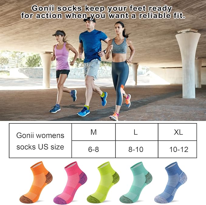 Gonii Ankle Socks Womens Athletic Thick Cushioned Running Hiking Low Cut 5-Pairs