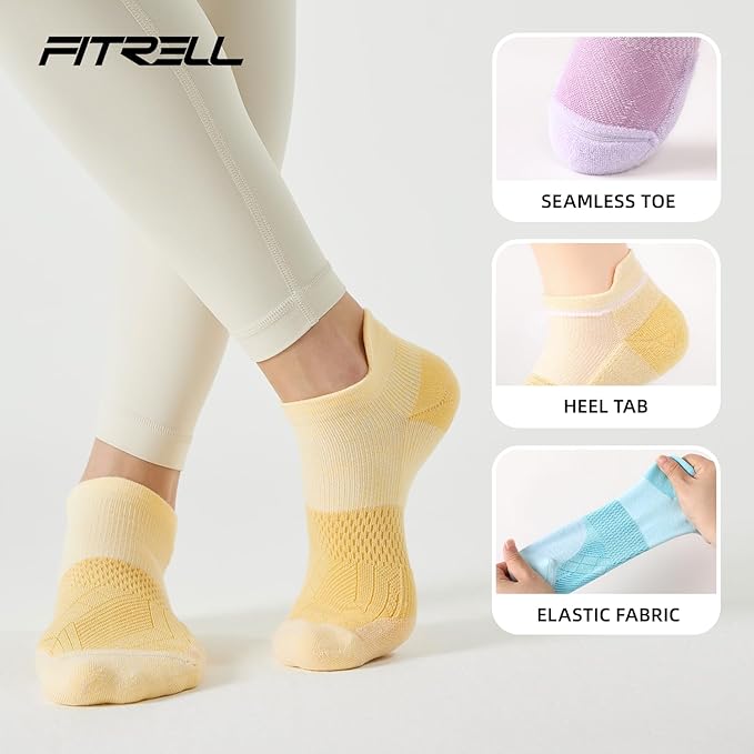 FITRELL 5-6 Pairs Ankle Running Socks for Women Athletic Cushioned Low Cut Tab Sports Socks