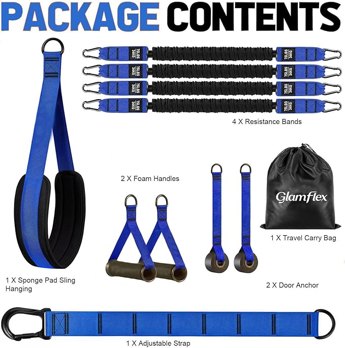 Adjustable Heavy Duty Pull Up Assistance Bands with Fabric Feet and Knee Rest - Pull Up Resistance Bands for Men, Women, and Seniors - Perfect for Dip and Resistance Strength Training Glamflex