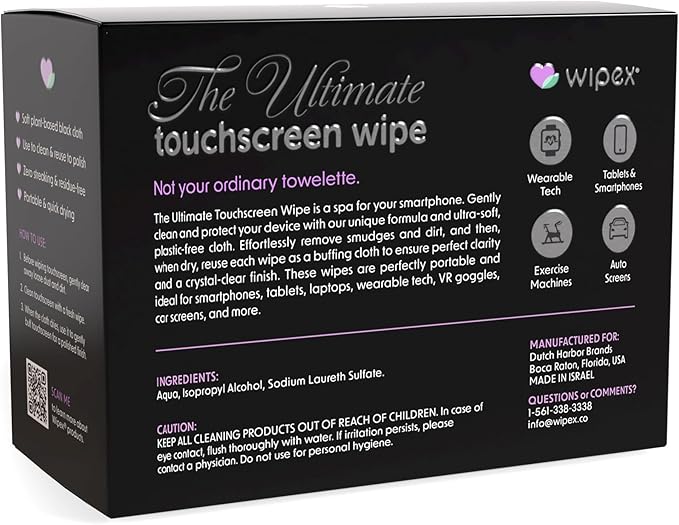 Wipex Screen Wipes & Gym Wipes Combo Pack - 75ct Gym Equipment Canister & 24ct Individually Wrapped Fitness Touch Screen Cloths, Safe for Yoga Mats & Electronics, Lavender Scent