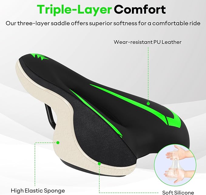 New Gel Bike Seat for Men & Women, Mjkeomo Waterproof Bicycle Seat Breathable Mountain Bike Saddle Gel Bicycle Saddle for MTB, BMX, Road Bike, City Bikes, Exercise Bikes