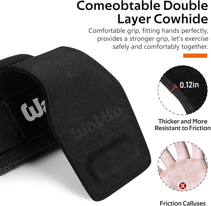 WALITO Weight Lifting Wrist Strap, Double Leather Weightlifting Wrist Straps for Gym Strength Training, Neoprene Padded Wrist Wraps - for Men & Women (Pair)