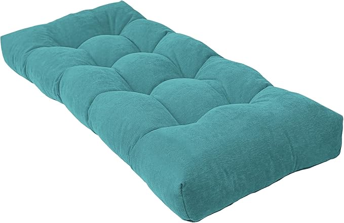 Bench Cushion 45 Inch - Chenille Fabric, High-Density Foam, Non-Slip Bottom, Soft Durable Indoor Tufted Long Seat Cushion for Window Garden Furniture (Teal, 45x18x4 Inch)