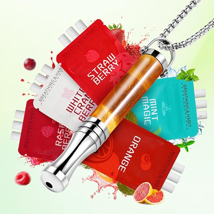 Breathing Necklace, Breathe Free Necklace for Stress Relief, Meditation & Relaxation, Anxiety Necklace Mindful Breathefree Calm Tool with Plant Cores, Natural Switch from Bad Habit