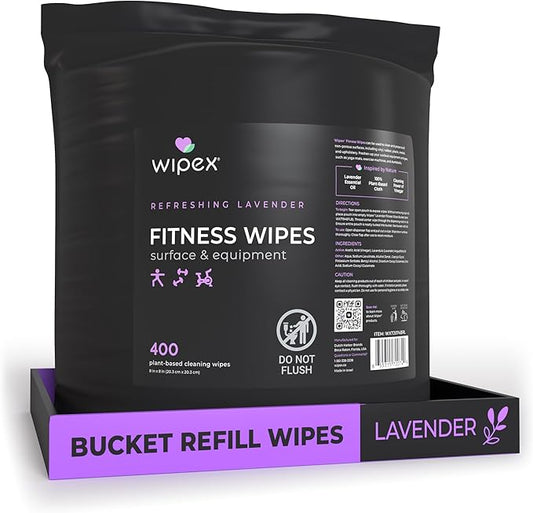 Wipex Gym Wipes Bucket Refill – Plant-based Fitness Equipment Wipes, Lavender and Vinegar to Clean Surfaces, Safe Yoga Mat Cleaner, Gym Cleaner and Peloton 400 Count (Pack of 1)