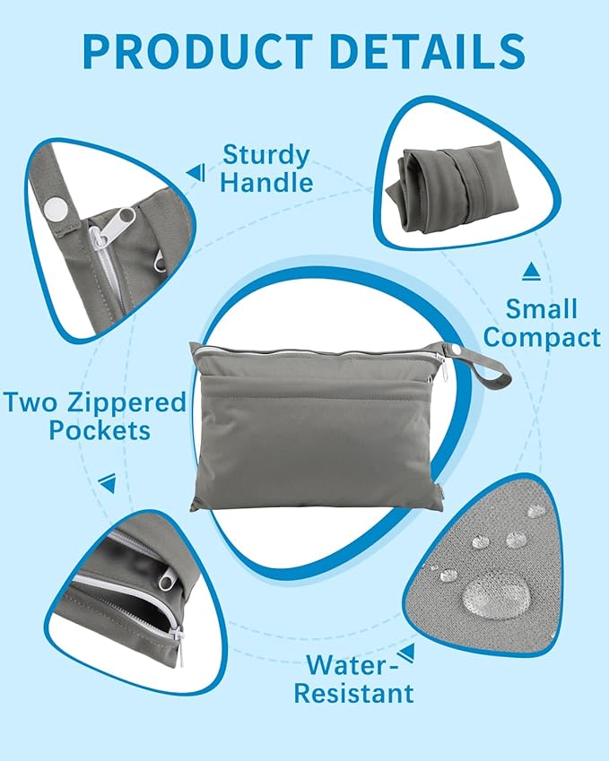 babygoal Wet Dry Bags for Baby Cloth Diapers, Washable Travel Bags, Beach, Pool, Gym Bag for Swimsuits & Wet Clothes with Two Zippered Pockets 2 Pack Small Size 2LNS01