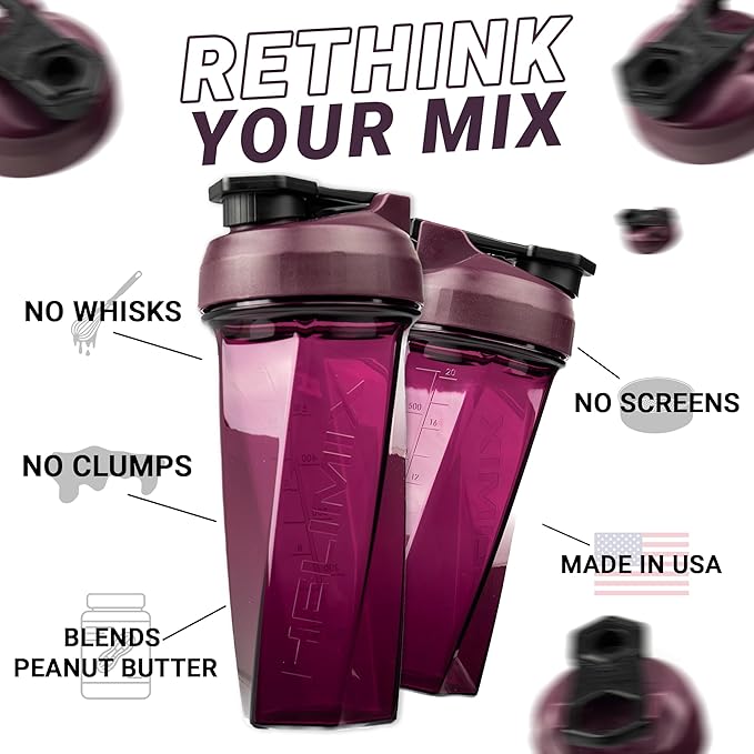 HELIMIX 2.0 Vortex Blender Shaker Bottle Holds upto 28oz | No Blending Ball or Whisk | USA Made | Portable Pre Workout Whey Protein Drink Shaker Cup | Mixes Cocktails Smoothies Shakes | Top Rack Safe