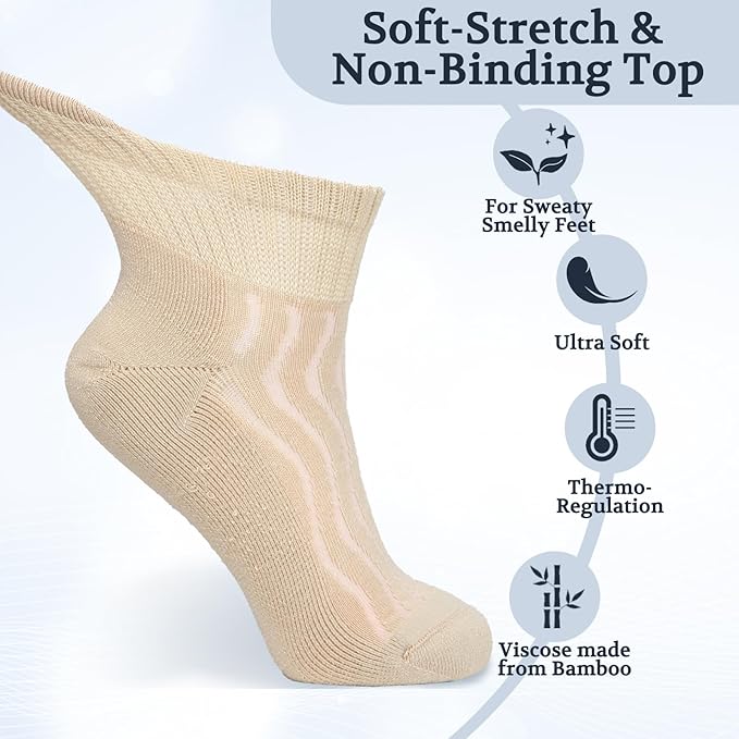 +MD Diabetic Socks for Men Women 6 Pairs,Non-Binding Top Extra Wide Ankle/Crew Socks, for Edema Circulator 9-11 10-13 13-15