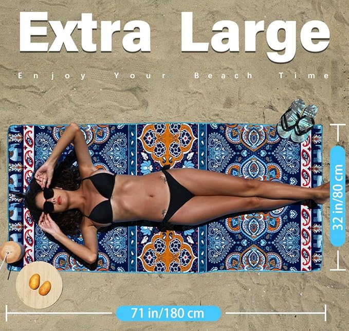 2 Pack Microfiber Lightweight Beach Towel Sand Free Quick Dry Absorbent Thin Compact Towels for Swimming Pool Camping Beach Accessories Large Easy Pack Travel Things for Vacation Essentials Gift