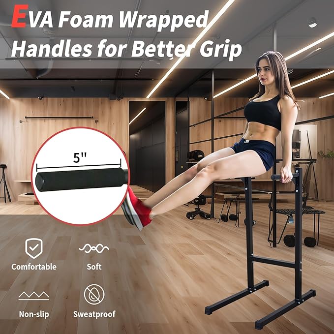 Adjustable Height Dip Bar Station, Heavy Duty Dip Station Push Up Bar for Home Gym,Multi-function Dip Station Pull Up Bar Full Body Strength Training Workout Fitness Equipment for Tricep Dips