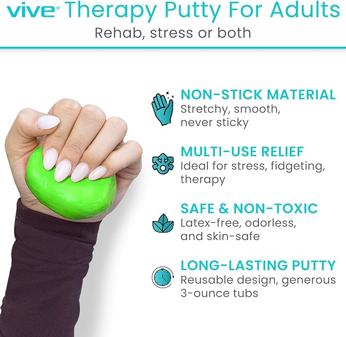 Vive Therapy Putty for Adults, for Hand Therapy (2 Pack) - Occupational Sensory Stress Relief Tools - for Physical Exercise, Finger Pain, Grip Strength, Rehab, Arthritis, Forearms, Fidgeting, Motor