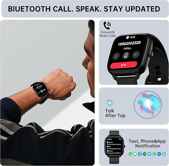 Health Fitness Tracker (Answer/Make Calls), Smart Watch with 24/7 Heart Rate Monitor, Activity Tracker with Blood Pressure, Blood Oxygen, 120+ Sport Modes Sleep Tracker for Women Men (Black)