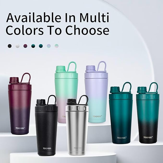 TOOFEEL Insulated Protein Shaker Bottle - 20 oz Double Walled Vacuum Metal, Keeps Cold/Hot, BPA Free Leakproof