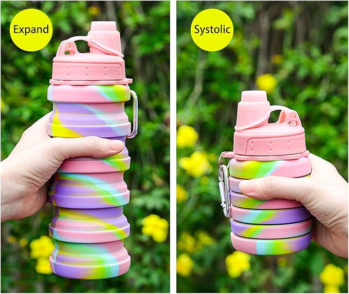Collapsible Water Bottles Travel water bottle Sports Portable Sport Water Bottle Reusable Water Bottles comes with mountaineering Buckle 500ml silicone Water-proof camping water bottle