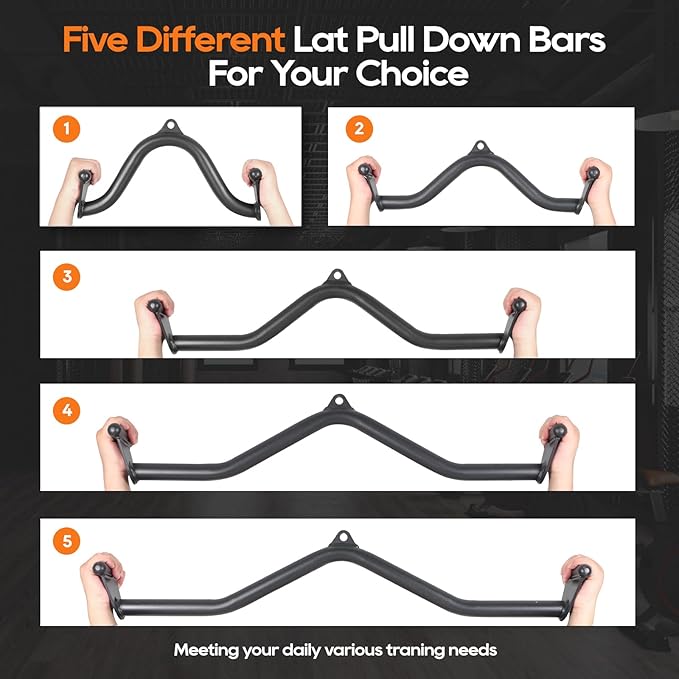 5 Pcs V-bar Pulley Cable Machine Attachments:Home Gym Fitness Rowing T-bar Handle Grips LAT Pull Down Bar Press DownTraining,Bicep Curl Tricep LAT pulldown Bar Back Strength Training