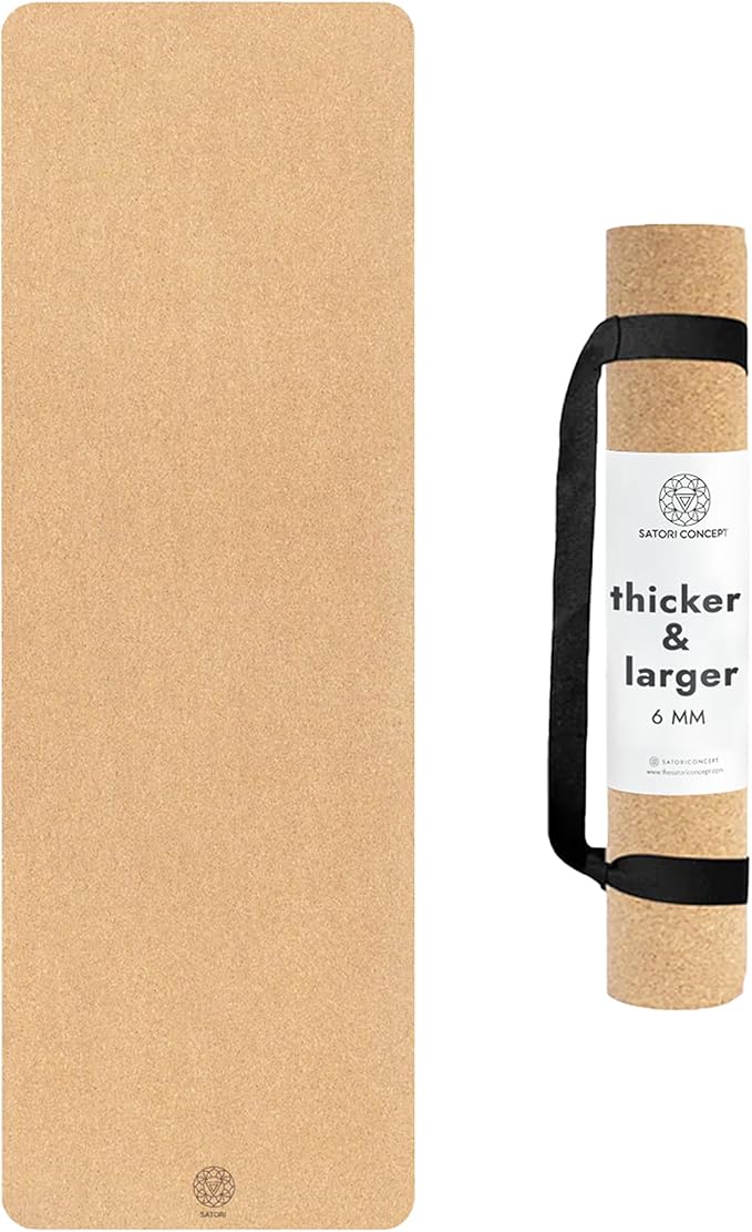 Cork Yoga Mat with Natural Rubber Base, Extra Size, Thickness and Support, Excellent Cushion & Grip, Non-Slip, Non-Toxic, Sweat-Resistant, Sustainable, Eco-friendly Exercise Mat