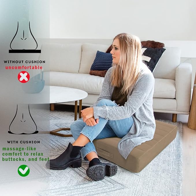 MeMoreCool Square Floor Pillow Seating for Adults Kids, Large Meditation Cushion Floor Pillow with Thick Foam & Soft Tufted Cover, Washable Big Pillow Seat Floor Cushion for Sitting Yoga 24" Coffee