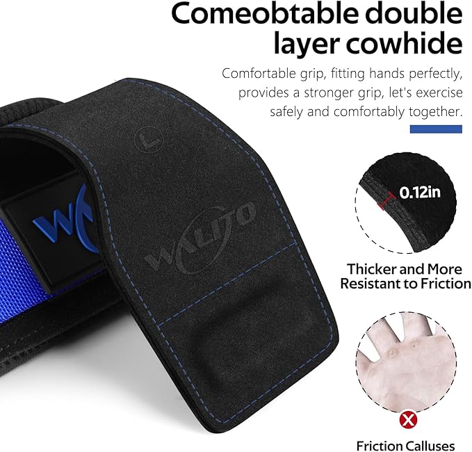 WALITO Weight Lifting Wrist Strap, Double Leather Weightlifting Wrist Straps for Gym Strength Training, Neoprene Padded Wrist Wraps - for Men & Women (Pair)