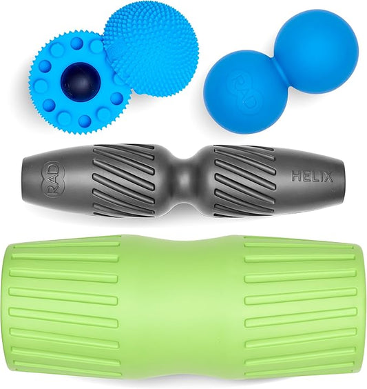 RAD Back Relief Massage Set – Myofascial Release Bundle for Back Pain, Muscle Recovery, and Mobility - Includes Exercise Foam Rollers, XL Peanut Massage Ball, and Neuro Ball Foot Roller