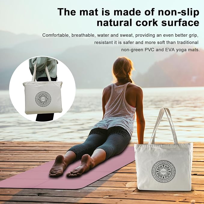 Foldable Yoga Mat 72" L x 32" W x 0.32 Inch Extra Thicked and Wided, Folding Yoga Mat for Travel with Canvas Carrying Bag, Non-Slip TPE Exercise Pilates Mat