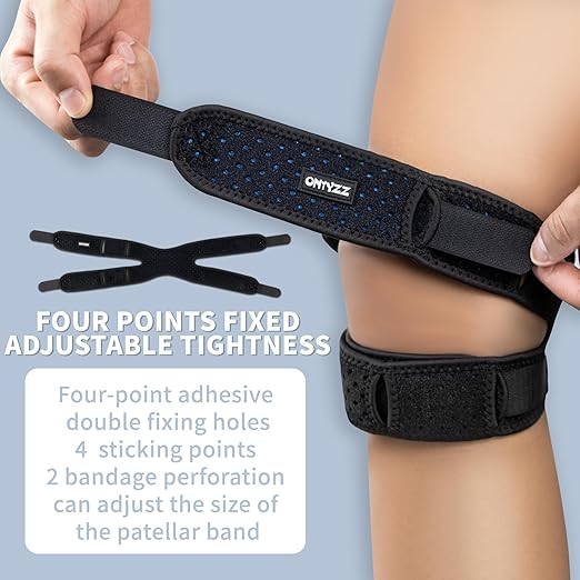 ONTYZZ 2 Pieces Black Knee Brace Patella Knee Strap Adjustable Neoprene Stabilizer for Running Jumper Football Basketball Riding and Gym Exercise,M