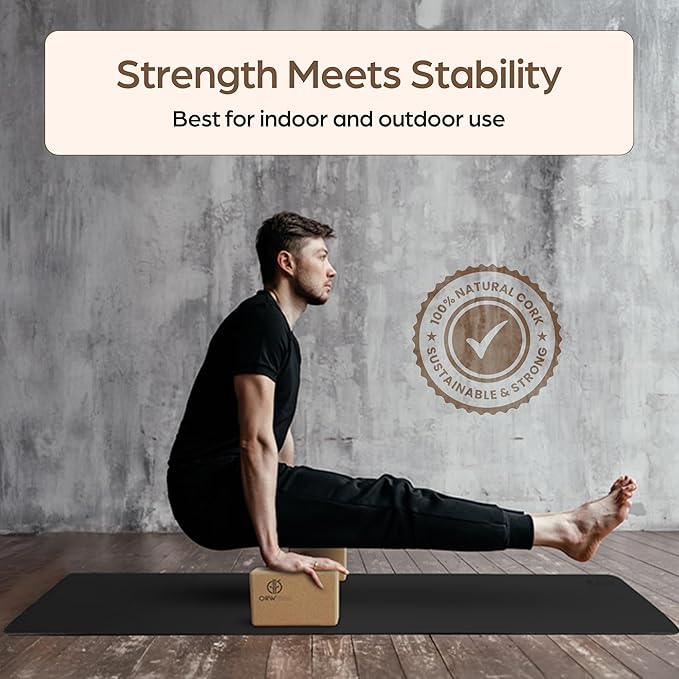 ORW OREN’S Natural Cork Yoga Block – 9”x6”x3”, 1.5 lbs – Heavyweight, Non-Slip, Eco-Friendly Support for Balance, Stretching, Pilates & Fitness – Dense Yoga Prop for All Levels
