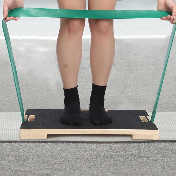 Hiboom Resistance Band Footplate Wood Exercise Platform with Non-slip Surface Workout Footplate Exercise Platform for Band Training Stretching Flexibility and Balance and Full-body Home Gym