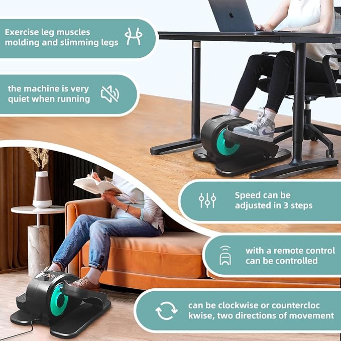 ESL Under Desk Elliptical - Portable Leg Exerciser with Pedal Strap for Seniors, Compact Seated Elliptical with Remote Control, LCD Display Electric Elliptical Trainers for Home