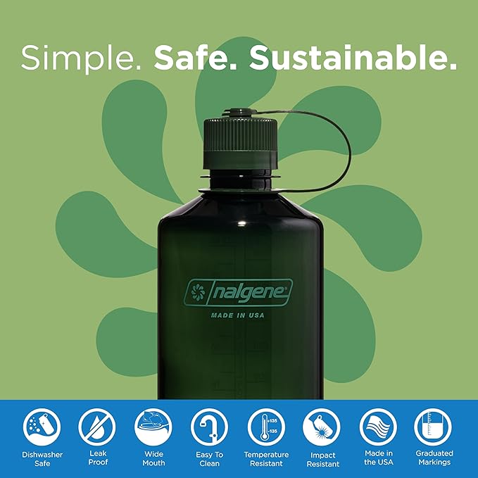 Nalgene Leak Proof Tritan BPA-Free Water Bottle - 32 oz Narrow Mouth - Made in the USA for Outdoor Use & Daily Hydration (Jade)
