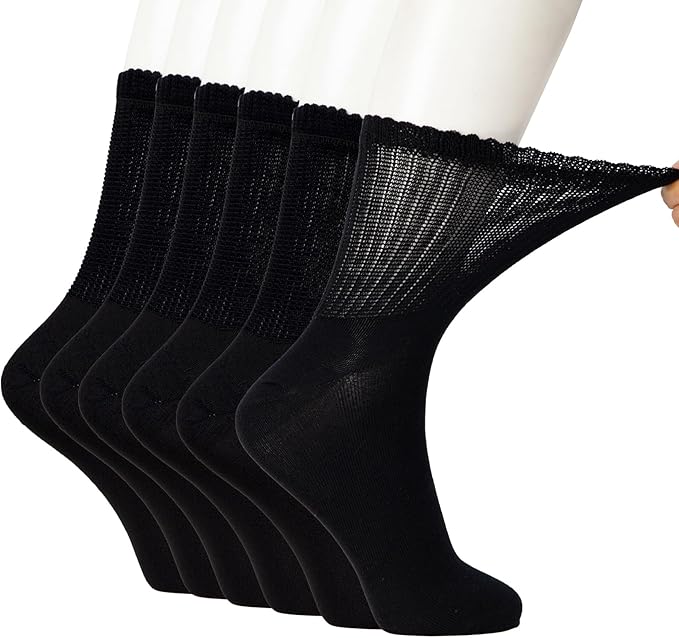 +MD Diabetic Socks for Men Women 6 Pairs,Non-Binding Top Extra Wide Ankle/Crew Socks, for Edema Circulator 9-11 10-13 13-15