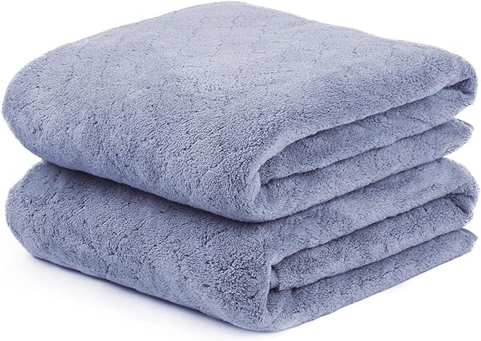 JML Microfiber Bath Towels, Oversized, Ultra Soft, Super Absorbent and Fast Drying, No Fading Large Bathroom Towel Set for Sport, Travel, Fitness, SPA and Yoga (Coral Fleece - Blue, 30 in x 60 in)