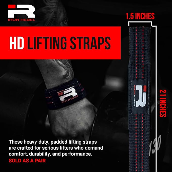 Iron Rebel Heavy Duty Lifting Straps for Men & Women - Wrist & Grip Support for Powerlifting, Bodybuilding, Weightlifting, Gym Training, Durable Cotton w/Neoprene Padding, Non-Slip, Adjustable Fit
