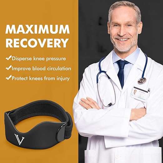 Silicone Patellar Tendon Support Strap 2-Pack, Knee Brace for Women & Men, Adjustable Non-Slip Patella Band Support for Running Basketball (Black)