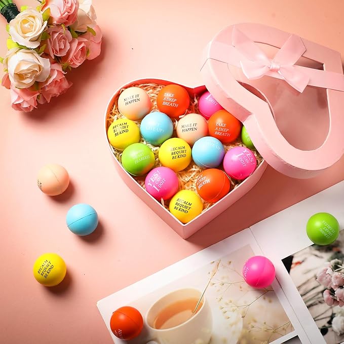 Sotiff 100 Pieces Motivational Stress Balls Colorful Foam Inspirational Relief Quotes Stress Balls Pack Employee Appreciation Gift for Relief Encouraging(One Size,Six Colors)