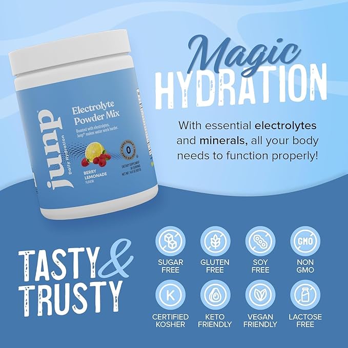 JUNP Electrolytes Powder No Sugar No Carbs – Fresh Berry Lemonade Keto Drink Mix - Potassium & Salt Electrolyte Hydration Powder Zero Calorie Sugar Free Electrolyte Powder, 90 Servings (Pack of 2)