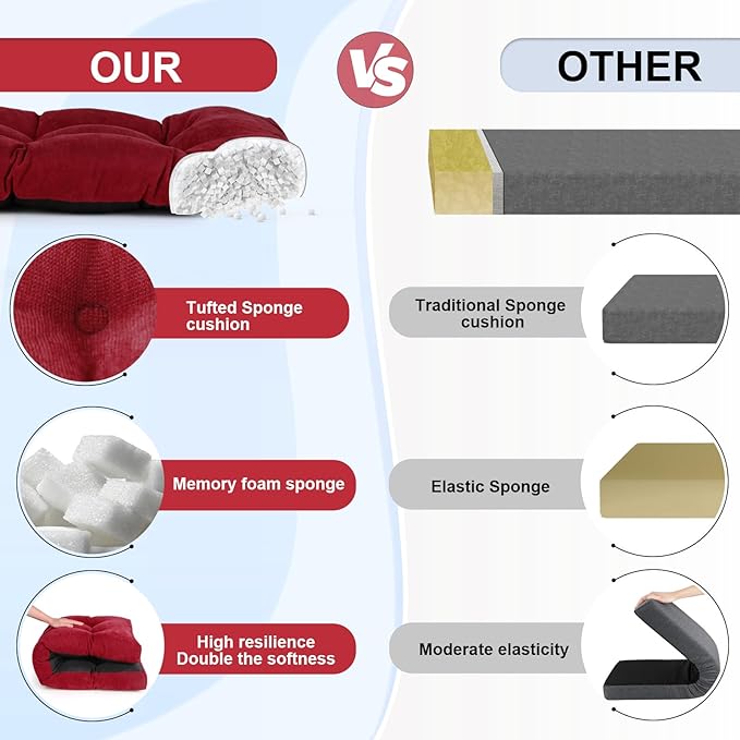 Bench Cushion 42 Inch - Chenille Fabric, High-Density Foam, Non-Slip Bottom, Soft Durable Indoor Tufted Long Seat Cushion for Window Garden Furniture (Red, 42x16x4 Inch)