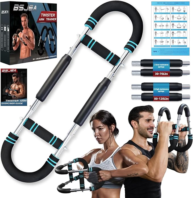 Twister Arm Trainer,30-120lb Adjustable,Chest Trainer for Men & Women with 4 Springs & Train Poster,Arm Trainer for Chest Clip Muscle & Arm Strength