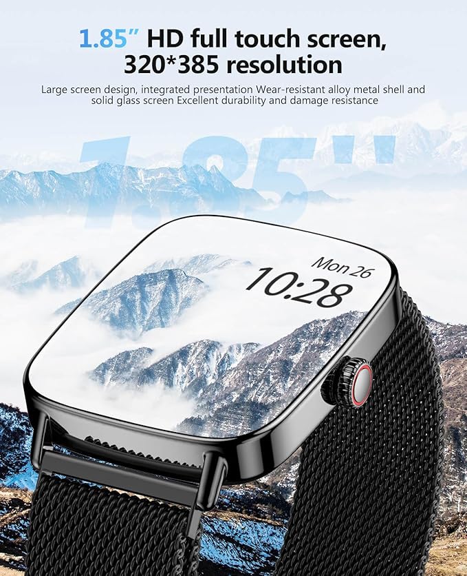 2025 Smart Watches for Men, 1.85" AI Voice Smartwatch, 24/7 Heart Rate Monitor, Stress/SpO2/Sleep Tracker, IP68 Waterproof, Weather, 100+ Sports Fitness Tracker for Android iOS Black Metal