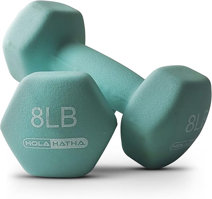 HolaHatha 2, 3, 5, 8, and 10 Pound Neoprene Dumbbell Free Hand Weight Set with Rack, Ideal for Home Exercises to Gain Tone and Definition, Pastel
