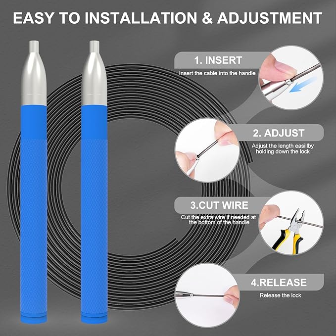 Speed Jump Rope for Men Women, Fitness Skipping Rope with Aluminium Handle and 2 Ropes, Self-Locking Design Adjustable Jumping Rope for Adult Workout Boxing