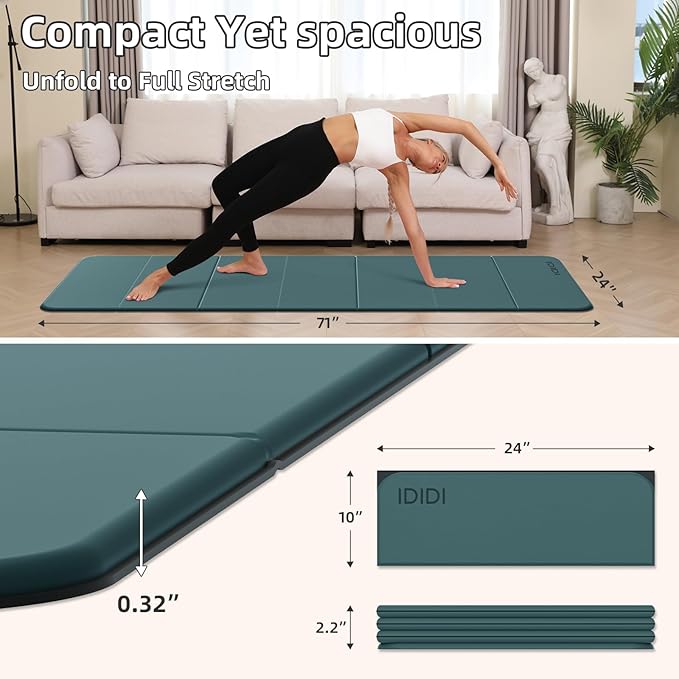 Foldable Yoga Mat Extra Thick 0.32 Inches Eco-Friendly POE Material, Non-Slip Design Fitness Mats, Multi-Purpose Workout Mats For Studio or Home Use (70 x 24 x 0.32 inches)
